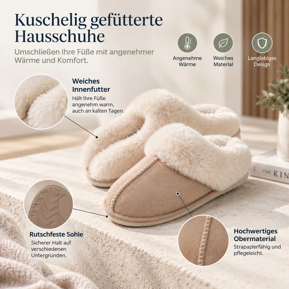 Warm gevoerde pantoffels | WärmeLivia